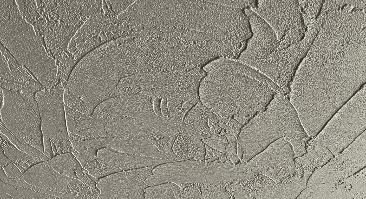 A close-up shot of a textured stucco ceiling, emphasizing the intricate details and craftsmanship.